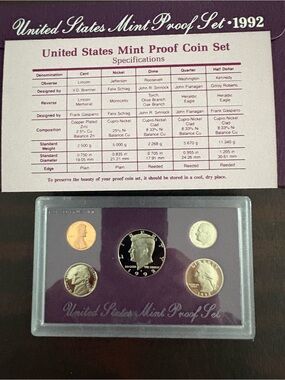 Proof Coin Sets 1992s- Purple Display. 8 sets